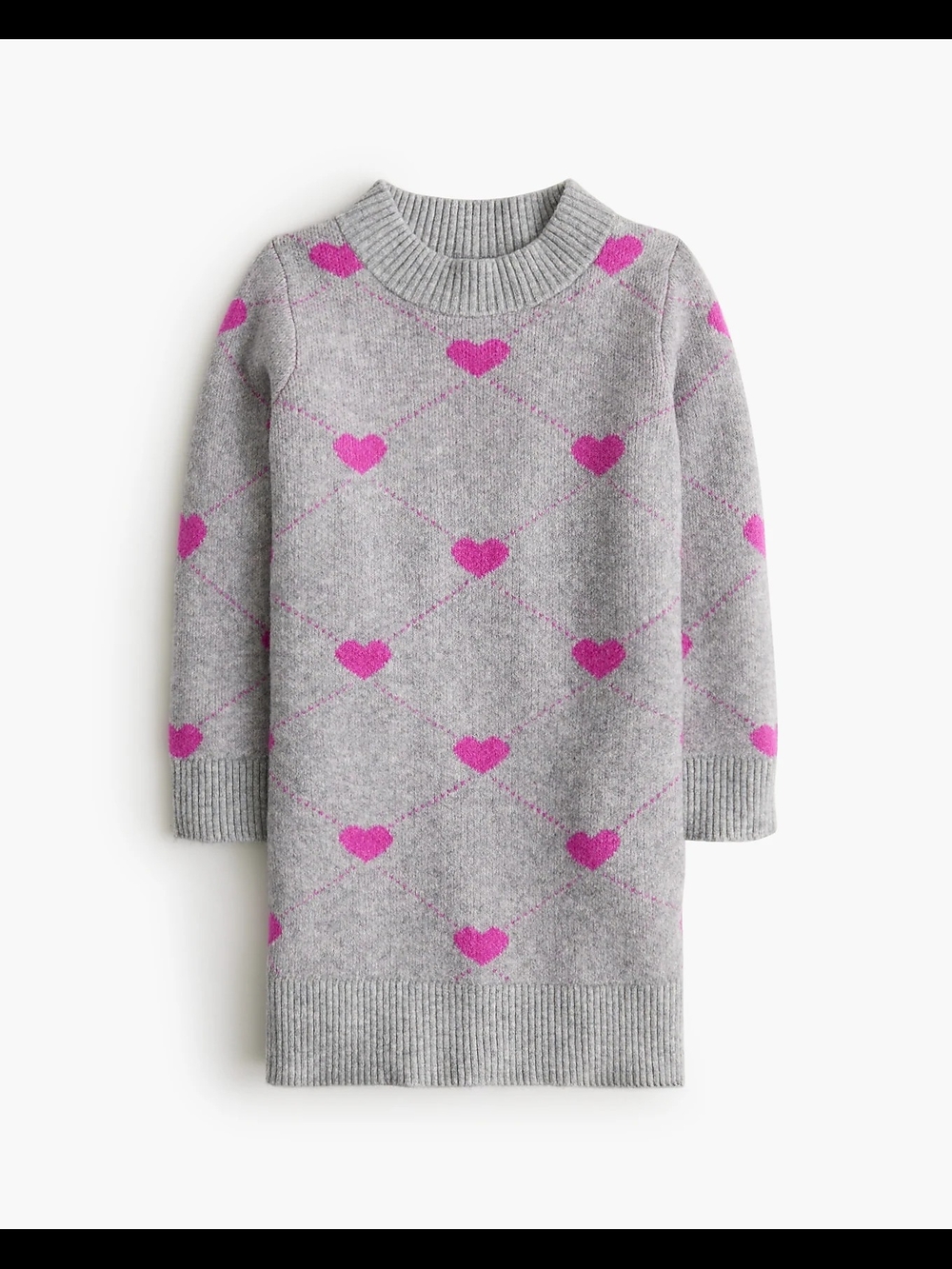 Crewcuts Girls Printed Long Sleeves Sweater Dress, 2, Gray/ Pink